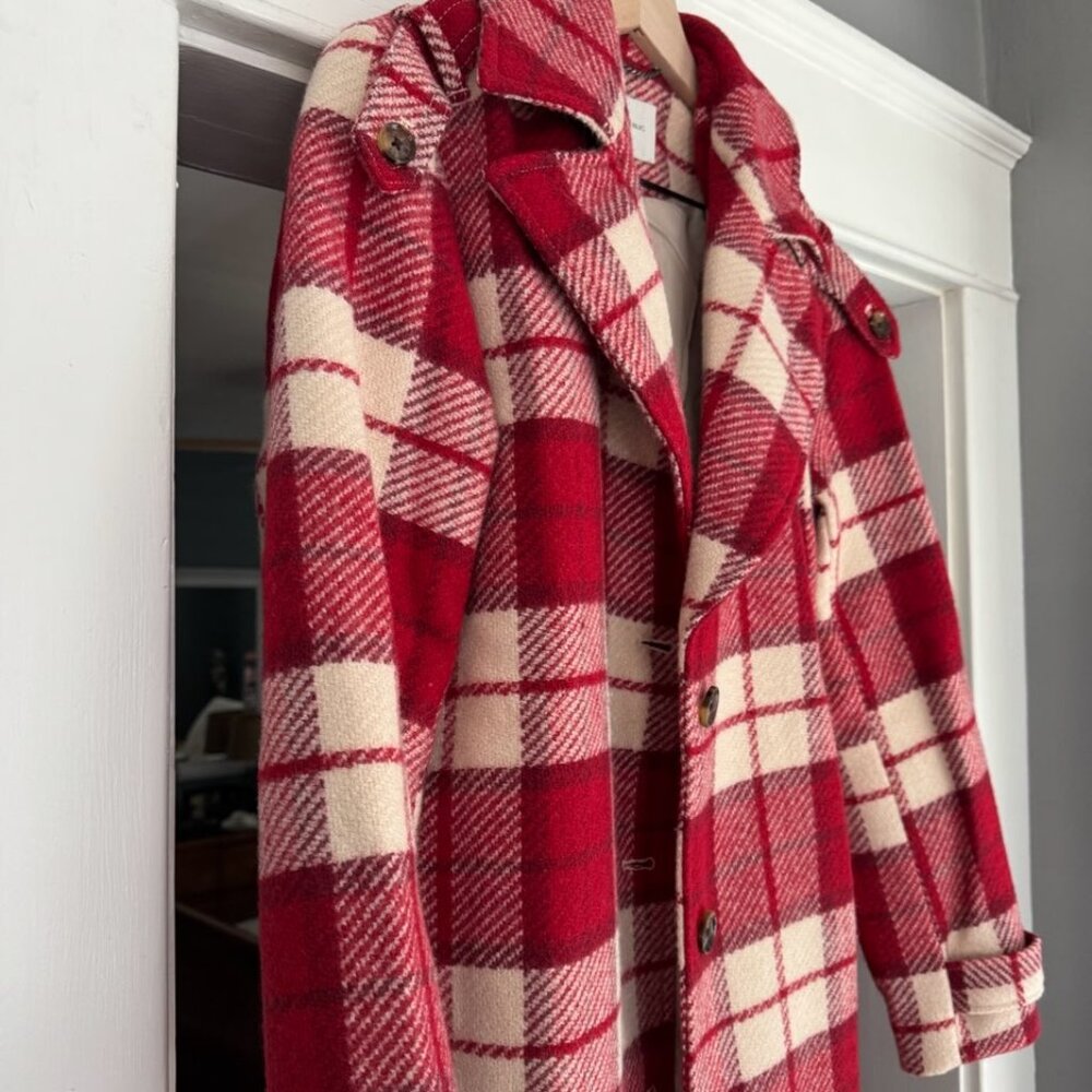 Gorgeous Red Plaid Banana Republic Factory Coat- Size M - Picture 5 of 8